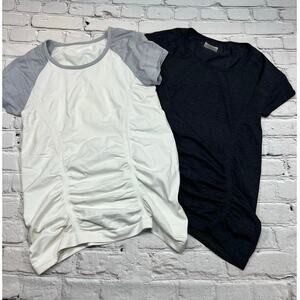 TWO Athleta short sleeve Active T-shirts Gray White ruched top Non slip A439